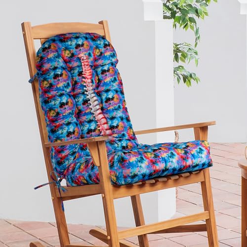 Millsilo Non Skid Slip Rocking Chair Cushions For Indoor/Outdoor Rocker, Durable Comfortable Tufted Rocking Chair Pads Upper And Lower With Ties, For Adirondack Tropical Flavor cover