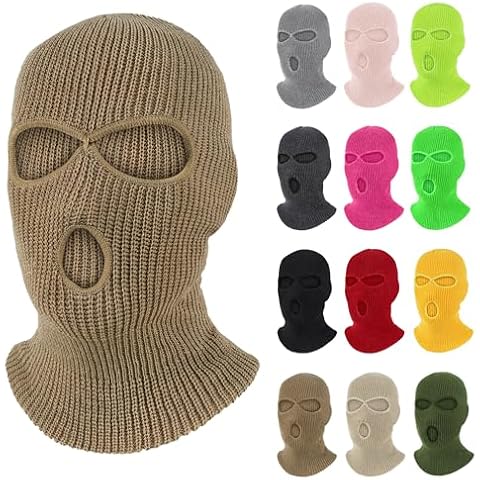 Pukavt 3 Hole Winter Knitted Mask, Full Face Cover Ski Mask Warm Balaclava for Skiing, Motorcycle, Snowboard Khaki Cover