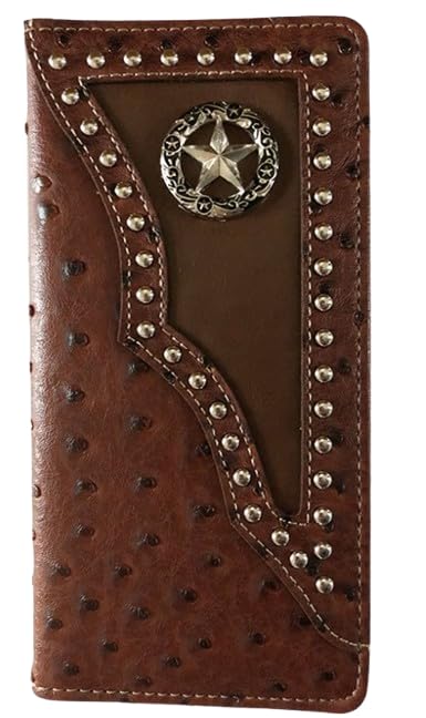 Star Mens Wallet Western Bifold Check Book Style W011-1 Brown