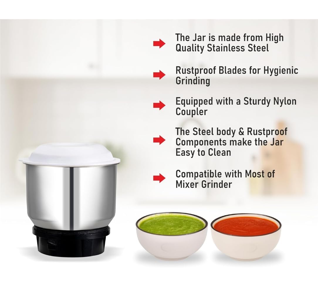 Heavy Quality Chutney Jar (400 Ml) Suitable For All Mixer Grinder (Stainless Steel) Mixi Jar Small Size (A4) (1, Curved), Silver — Amazon image 4