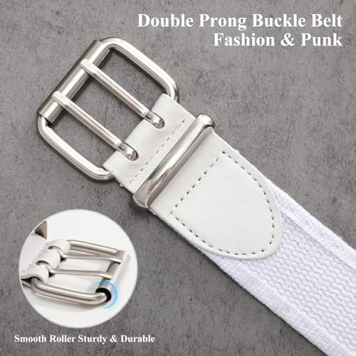 Image of WHIPPY Canvas Double Grommet Belt Unisex Casual Double Prong Belt for Men Women for Jeans Pants