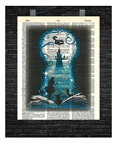 Alice's Adventures In Wonderland Wall Decor Alice In Wonderland Wall Art Alice's Adventures In Wonderland Featuring Alice, Cheshire Cat , White Rabbit and Caterpillar Dictionary Art Print 8 x 10