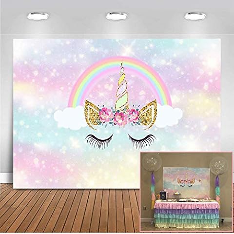 Lienzo de fondo Mehofoto Arco iris de 7 x 5 m con diseño de unicornio floral Cover
