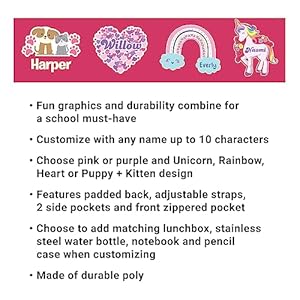 Let's Make Memories Kids Backpack for School - Personalized Back to School Supplies - Bookbag with Lunch Box - Pink - Unicorn Lets Make Memories Kids Backpack for School Personalized Back to School Supplies Bookbag with Lunch Box Pink Unicorn