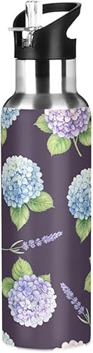 Miniatura 1 de Hydrangea Lavender Purple Blue Stainless Steel Water Bottle 32 Oz, BPA-Free Sport Water Bottle Leakproof Water Bottles