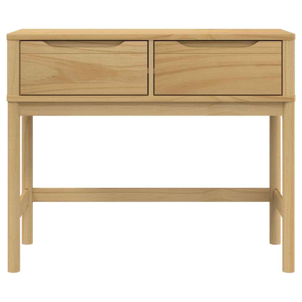 Floro - Tavolo consolle marrone cerato in legno di pino massiccio, 89,5 x 36,5 x 73 cm, con 2 cassetti, tavolino in legno stabile, per soggiorno, corridoio, divano e camera da letto
