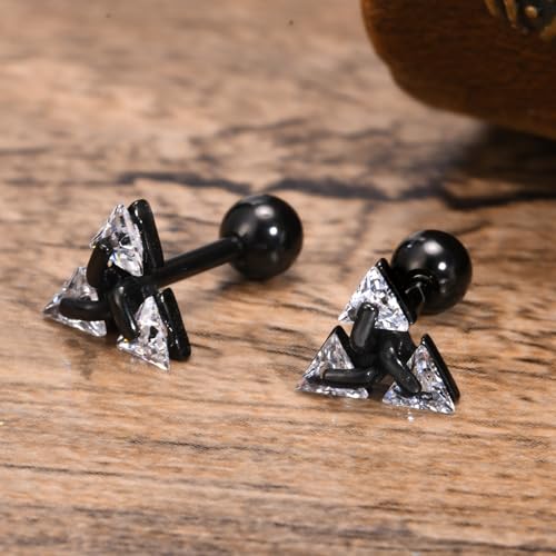 Unisex Geometric Triangle Stud Earrings, Stainless Steel Minimalist Cubic Zirconia Pierced Post Earrings for Men Women4