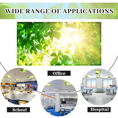 Image of Hortsun 4 Pack 4 x 2 Feet Fluorescent Light Covers, Magnetic Light Filters for Classroom Ceiling, Decorative Lights Shade for Office Home Hospital(Green Leaves)