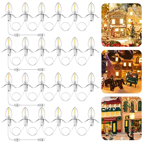 Retisee 4 Pcs Christmas 6 E12 LED Light Village Cord Accessory Cord and Outlet 11.48ft Christmas Village Light with On/Off Switch Plugs for Houses and Craft Decoration, White -  TOU-Retisee1325