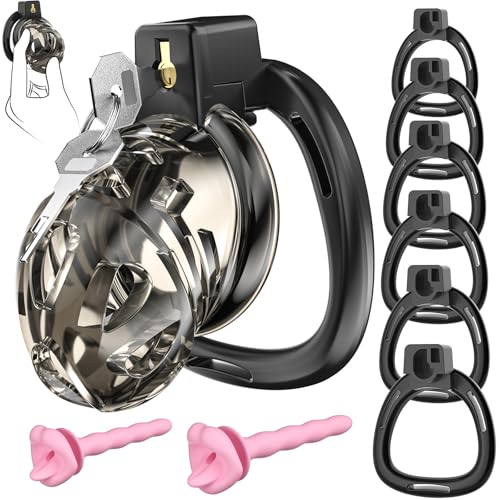 YQlove Peniskäfig, Männer Keuschheitskäfig, Harz Chastity cage Set mit 6 Penisringen, Hohles atmungsaktives Design, Penis Käfig für SM-Fetisch, Cock Cage Männliches Sexspielzeug, Penis Bondage (M)