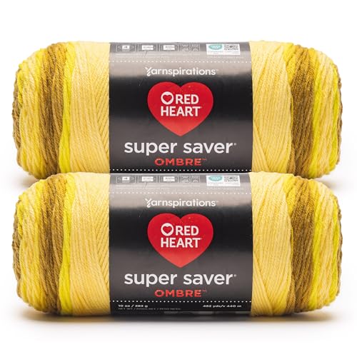 Image of Red Heart Super Saver Ombre Gold Bar Yarn - 2 Pack of 283g /10oz - 100% Acrylic - #4 Worsted (Medium) - 482 Yards - Knitting /Crochet