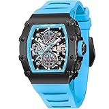 Pagani Design PD-YS011 Mens Skeleton Quartz Wristwatch YM92 Movt Watch for Men Sapphire Glass Stainless Steel Case Waterproof Clock (Black Blue)