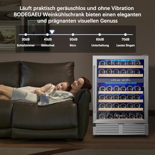 Image of AAOBOSI 24 Inch Wine Cooler,46 Bottle -Dual Zone Built-in or Freestanding with Blue LED Light and Adjustable Shelves for Home,Kitchen or Office.