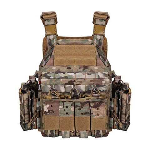 OLOK Mens Tactical Vest, Tactical Outdoor Airsoft Vest, Ultra-light Plate Carrier Tactical Vest for Combat Training Field Operations Camping Hunting Fishing Hiking - CP Upgraded Version Cover