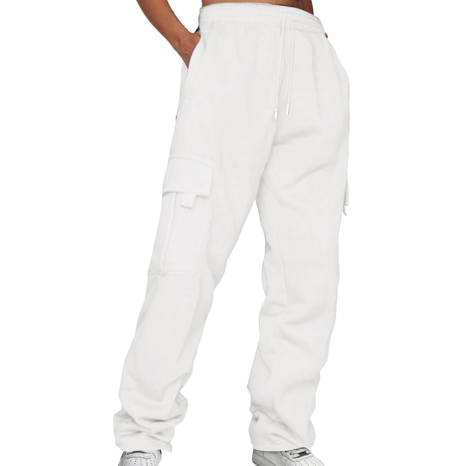 Women's Sherpa Lined Sweatpants with Pockets Full Size Cargo Trousers Elastic Waist Long Flared Pants Drawstring Sport Trousers Running Workout Casual Lounge Wear Overstock Items Clearance All Prime