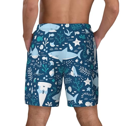 Cute Blue Fish Breathable Fit Trends Men's Swim Trunks Board Short with Waist Elastic Band Swimming Trunks4
