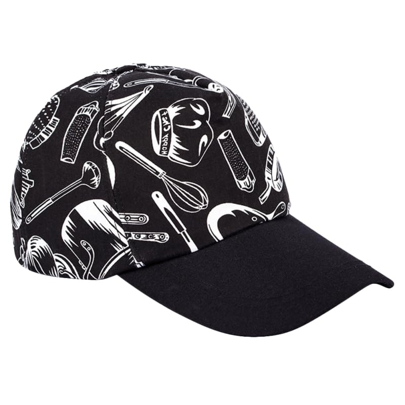 iplusmile Casquette de Cuisine Noire pour et Chef Chapeau de Travail Confortable et Absorbant la Transpiration avec Motif Créatif Couteau et Fourchette pour...