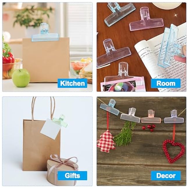 6 Pack Cute Chip Clip Transparent Seal Clips - Acrylic Air Tight Sealing for Kitchen Storage, Clear Chip Clips for Food Packages, Snack Bags - 6 Colors