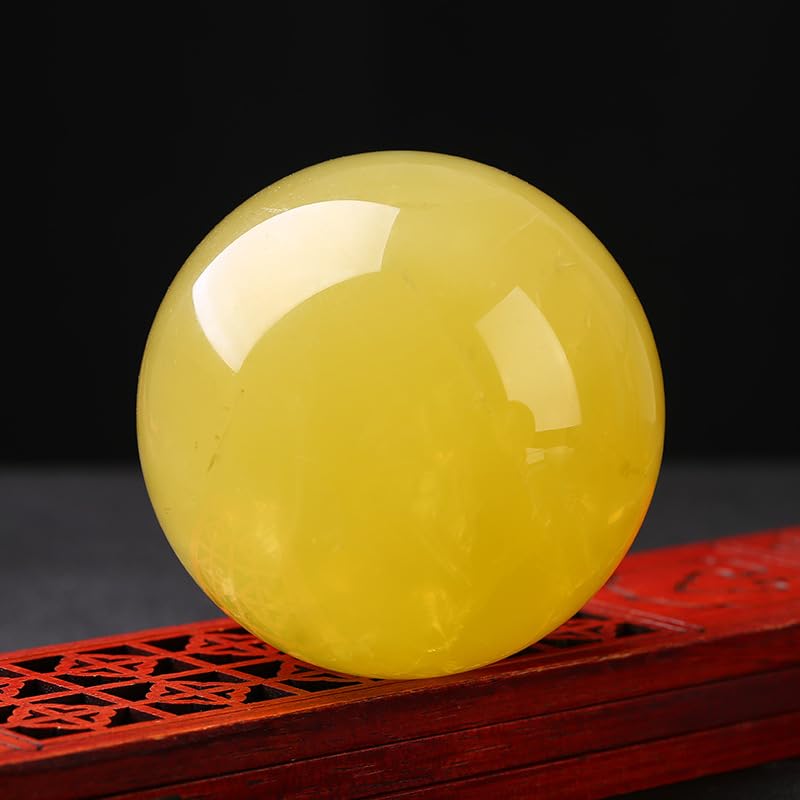 Bola de Esfera de Cristal Amarillo Natural con Soporte de Madera – Globo de Piedras Preciosas pulidas para decoración