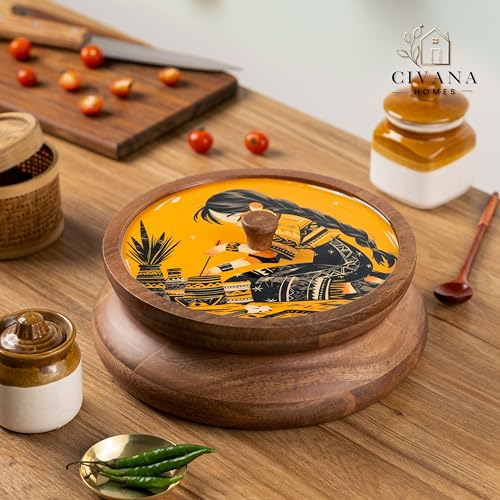 Image of Wooden Spice box for kitchen with spoon, Mango wood box with 7 Steel containers | Masala box for kitchen | Masala Dani | Best Gift (Yellow Masala Box)