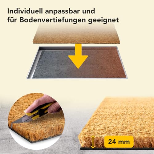 KARAT Fußmatte für Außen und Innen, 60x90 cm Natur XXL-Höhe 24mm, extra Dicke Türmate aus Kokos, Schmutzfangmatte, Kokosmatte mit Rutschfester Rückseite für Haustür, Eingang
