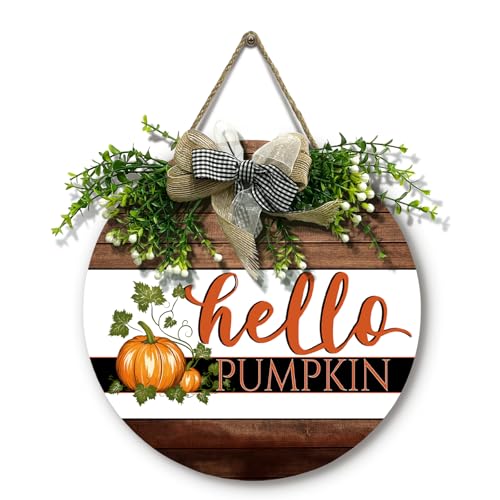 Dacawin Hello Pumpkin Sign for Front Door Fall Rustic Harvest Hanging...