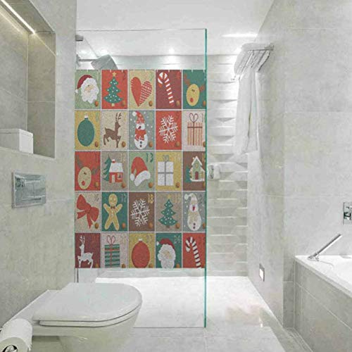 Película de vidrio decorativa para privacidad, patrones navideños con Santa Rudolf t, no adhesiva, no deja residuos, fácil de recortar para bloquear el sol, 45 cm de ancho x 89 cm de largo.