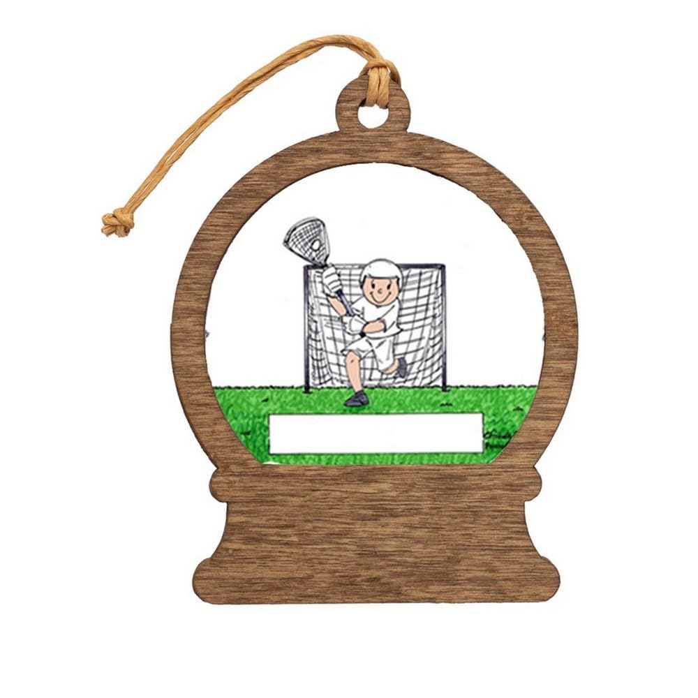 PrintedPerfection.com Personalized Lacrosse, Male - Blank Wooden Snow Globe Shaped Christmas Ornament