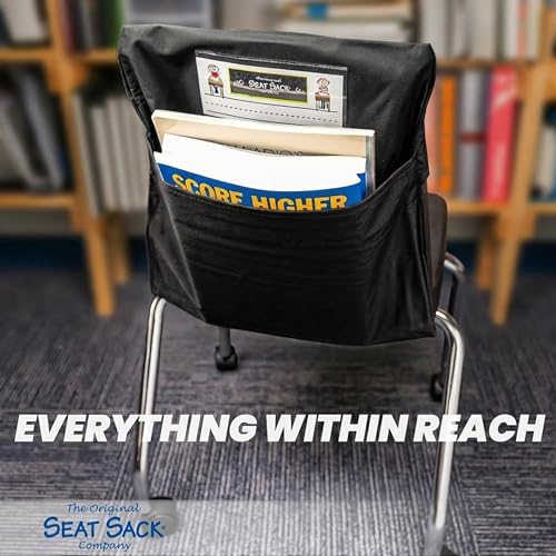 Image of Seat Sack Student Chair Storage Pocket - 15 inch, Single Pocket, Classroom Chair Organizer for Student Desks, Durable Over-the-Chair Storage, Black, 1-Pack
