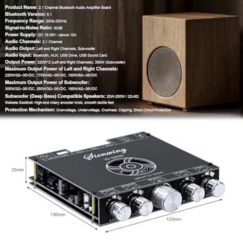 Image of Hosyond YS-S350H TPA3251 2.1 Channel Bluetooth Amplifier 220Wx2 + 350W Subwoofer Audio Receiver Class D Amp Board with Bass Treble Control for Home Theater DIY Speakers