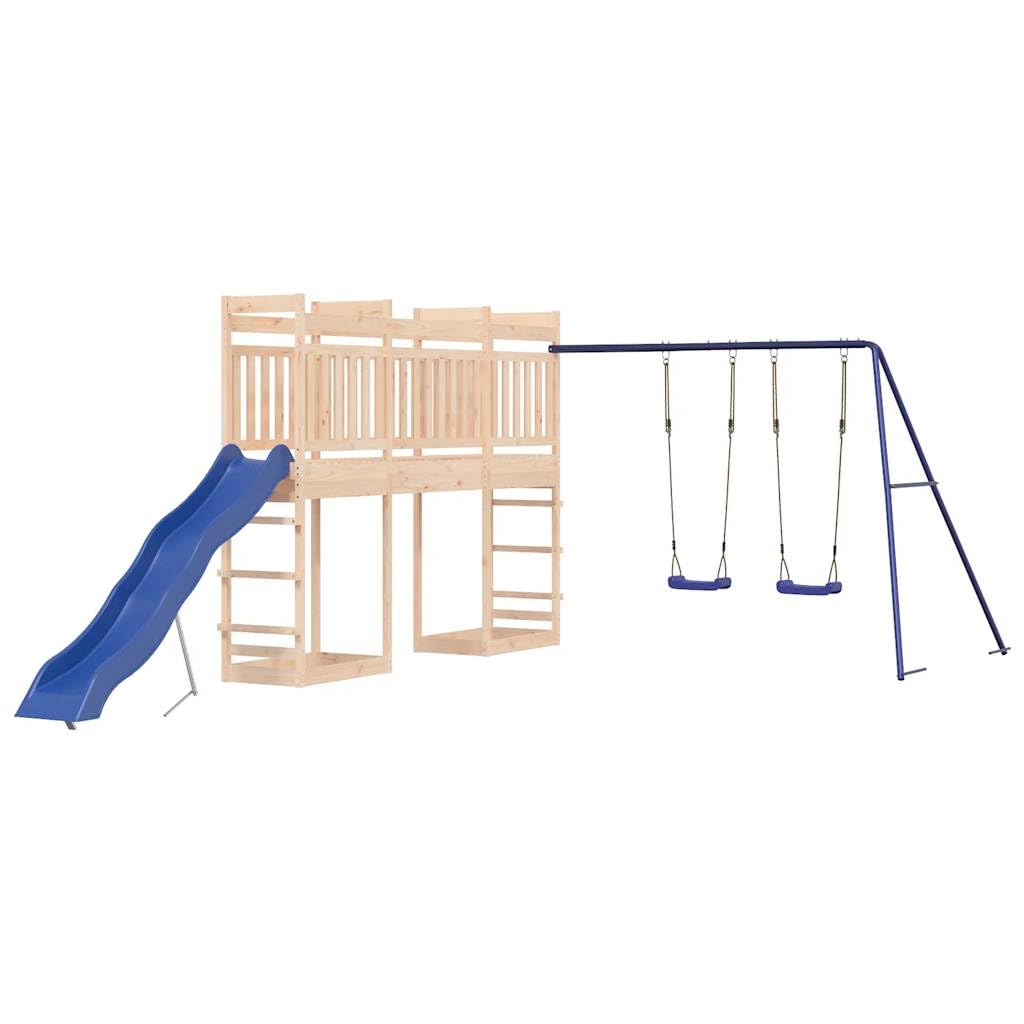 CHARMMA Outdoor Playset Natural Wood,Blue Solid Pine Wood,Polypropylene,Swing Sets & Playsets-3157039