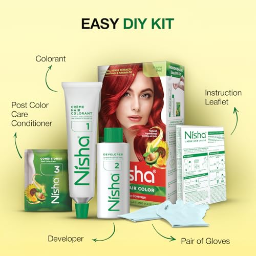 Image of Nisha Creme Hair Color Cream Flame Red, 150g, Long Lasting Hair Dye for Grey Coverage, Rich Color, Smooth Finish, For Men & Women, Pack of 1