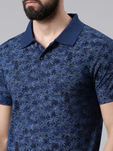Image of KRYPTIC Men Cotton Printed Half Sleeve Regular Fit Polo Tshirt(Blue;M)
