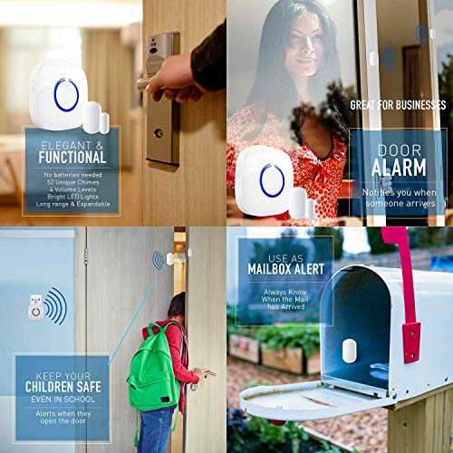 Hands-Free Door Chime or Window Alert with Magnetic Sensors, Activates When Door or Window is Opened, Door Open Chime or Window Alert, 2 Mini Discrete Door Sensors + 1 Plug-in Receiver