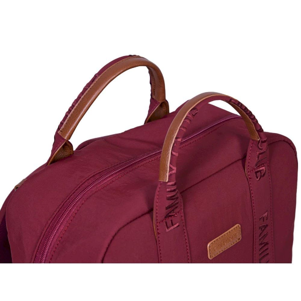 CHILDHOME, Plecak na pieluchy Family Bag, duża pojemność, wielofunkcyjna, mata do przewijania w zestawie, 11 przegródek, izolowane kieszenie, walizka na kółkach, wieszak na wózek, 20,5 l, bordowy