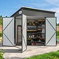 Aoxun 7.5'x4' Triple Door Shed Outdoor Storage Shed with Three Lockable Door Metal Storage Cabinet with Slopping Roof for Tools Bicycles Storage for Garden, Backyards (Black)