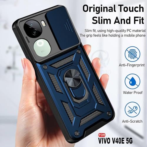 Image of AIBEX Back Cover for Vivo V40e 5G / iQOO Z9s 5G | D10 Tough Armor Case | Sliding Camera Shield | 360 Protection | Kickstand Ring Holder | Military-Grade Shockproof Bumper Case