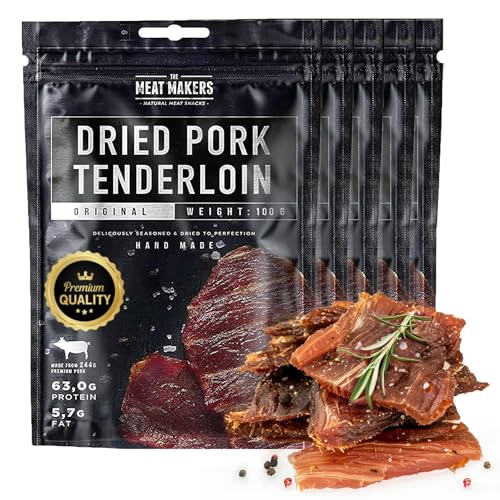 THE MEAT MAKERS Dried Pork Tenderloin Pork Jerky 500g. Carne Seca para Personas Carne de Cerdo Seca Snack de Jerky de Cerdo Merienda Alta en Proteínas Alternativa al aperitivo de carne seca Beef Jerky