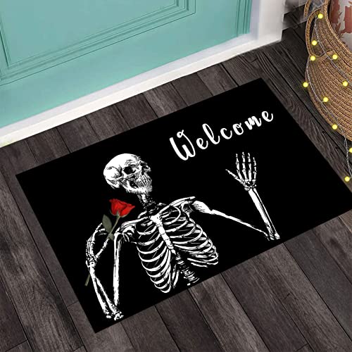 HSDSH Halloween Fußmatten Badezimmer Fußmatten Totenkopf mit Rose im Mund Waschbarer Teppich Geeignet für Halloween Indoor Garten Küche Schlafzimmer Dekoration Stil 02 Indoor Halloween Teppich Cover