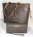 Michael Kors Michael Michael Kors Large Top Zip Drawstring Tote Bundled Jet Set Travel Large Continental Wallet/Wristlet (Signature MK Brown/Acorn)
