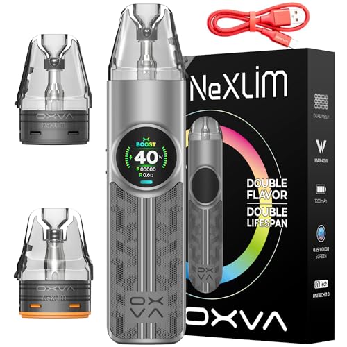 Oxva NeXLIM Vape Kit (Traction Grey) Compatible With Oxva Nexlim Pods 0.6 0.8 1.2 ohms Nexlim Pod Kit Refillable Vaping Kit Dual Mesh Pod - 1500mAh Battery 40W Dual Mesh No Nicotine