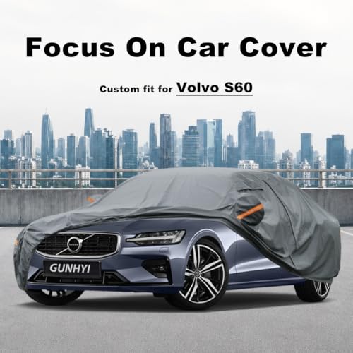 Image of GUNHYI Premium Car Cover Custom Fit Volvo S60, 16 Layers Heavy Duty Car Cover Waterproof All Weather with Zipper Door for Sun Rain Snow Dust Uv Protection