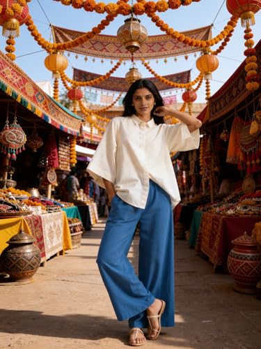 Image of Shirt for Women | Casual Button Down Long Sleeve Blouse | Oversized Striped Loose Fit Cotton Top with Pocket | Trendy Collar Aesthetics & Streetwear Tunics(34-S-1-5)