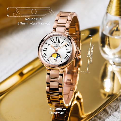 marvin Watches for Women Swiss Women's Watch with Stainless Steel Strap,28MM Sapphire Glass Dial,Quartz Movement,50M Waterproof3