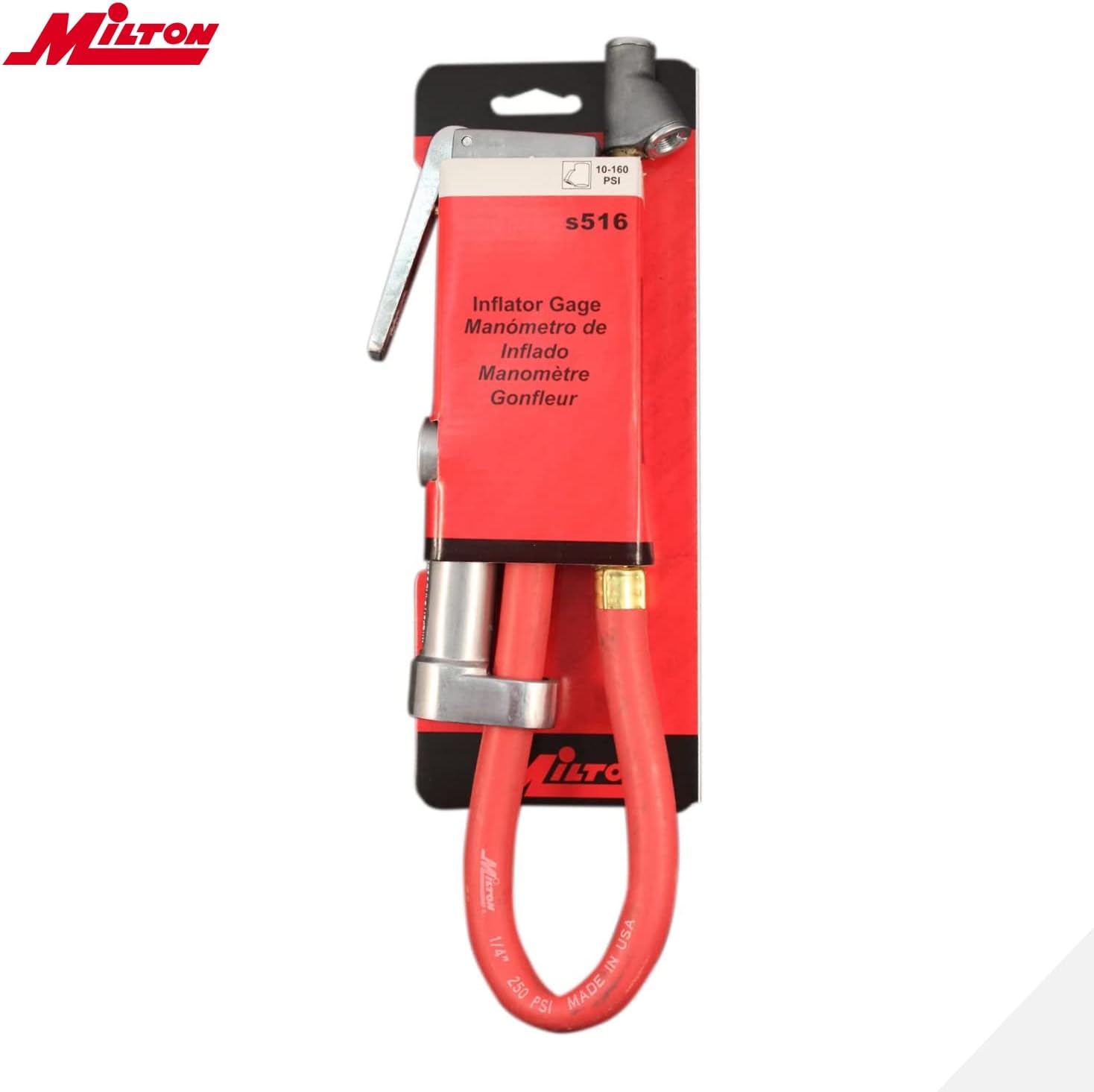 Milton S-516 Analog Tire Inflator with Pressure Gauge, 15" Hose Straight Foot Lock-in Thread Chuck, Made In USA 10-160 PSI : Automotive