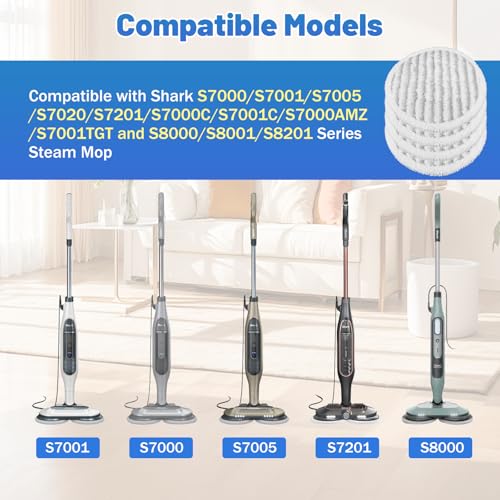 Image of Steam Mop Replacement Pads for Shark S7001 S8201 S8001 S7201 S7000AMZ S7000 S7001TGT S7005 S7020 Series Steam Mop Pads,Steam & Scrub All-in-One Scrubbing Mop Pads,Compare Part #:XKITP7000-4 Pack