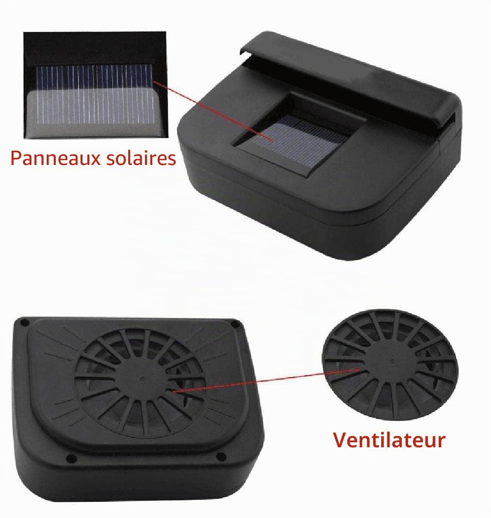 Riloer Mini climatiseur à énergie solaire, ventilateur d'extraction, ventilateur solaire de voiture portable 1W pour automobiles, rafraîchisseur d'air et refroidisseur - Noir