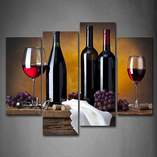 First Wall Art-Grape Wine in Bottle Cups Kitchen Wall...