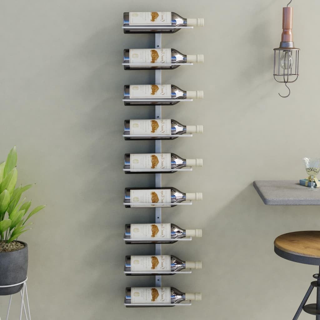 vidaXL Wall-Mounted Wine Rack - White Iron Construction - Holds 9 Bottles - Modern Design - Ideal for Kitchens, Pantries and Bars