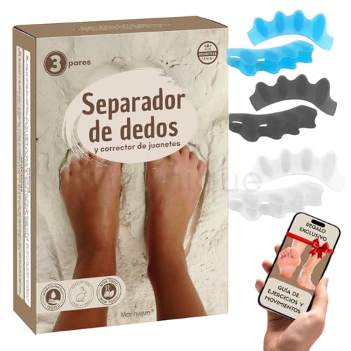 MARINIQUE® 3 PARES DE SEPARADORES DE DEDOS | Adecuado Para Todas Las Tallas | Enderezar Los Dedos Torcidos o Superpuestos | LARGA DURACIÓN y CONFORT | Corrige y Endereza Los Dedos | CON GUIA DE USO